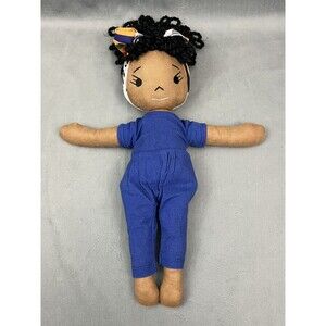 Harperlman “Mia” African American Linen Plush Rag Doll Toy 14 Inch